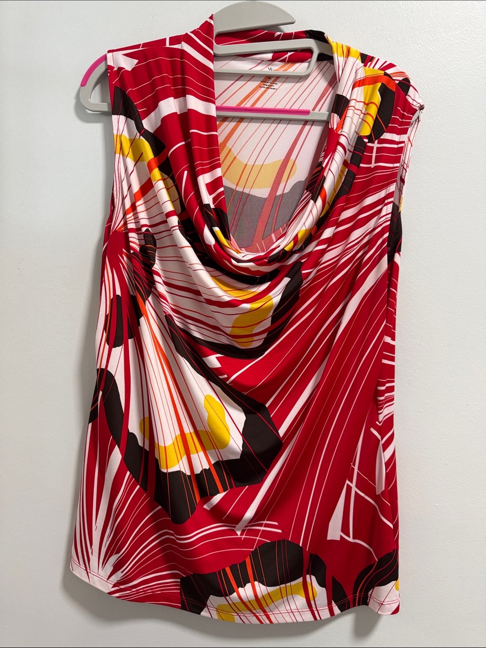 Worthington Red Sleeveless Cowl Neck Print Top